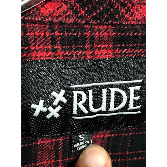 XXX Rude Flannel 2 Pocket Plaid Button Shirt Mens S Skater Grunge Lumberjack Y2K - Picture 4 of 9